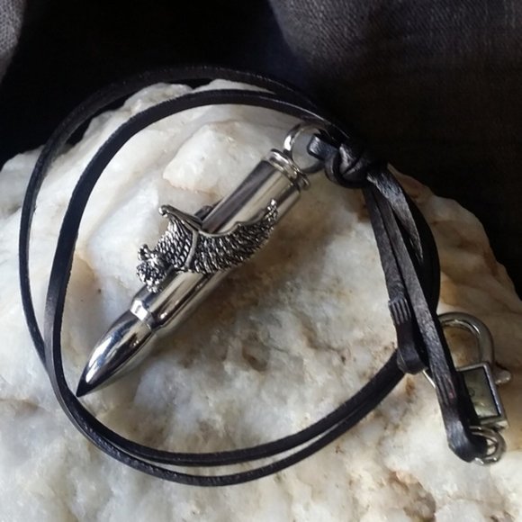 SALE/ Designer Bullet Pendant Leather Man Necklace - Picture 2 of 3